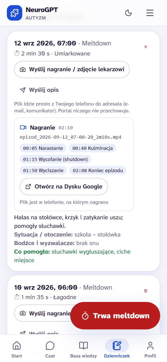 Nagranie przy wpisie w dzienniczku